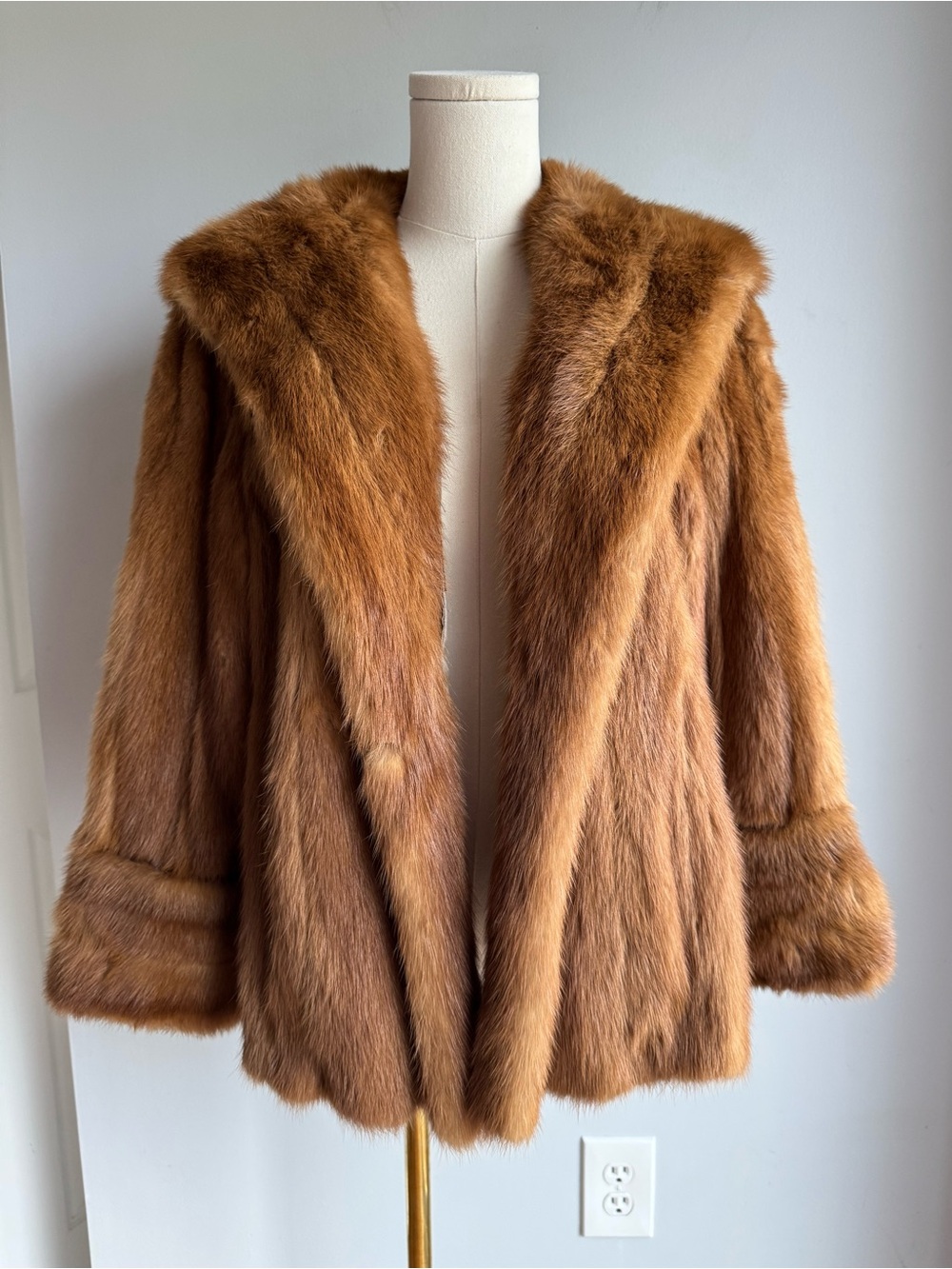Vintage Genuine Mink Fur Jacket XL Swing Coat Caramel Brown Bridal Mobwife 1950s